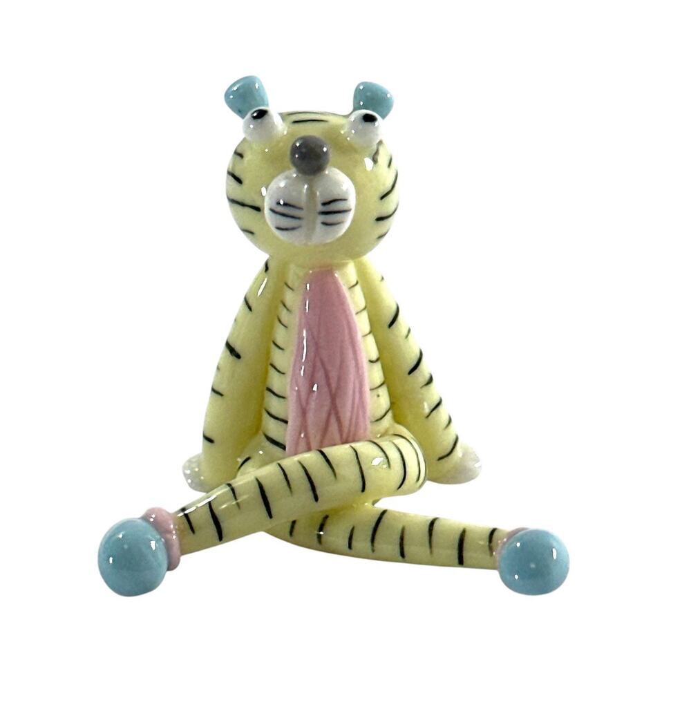 Miniature Ceramic Tiger Figurine Long Legs Pastel Whimsical Cat 1.25”